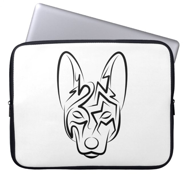 Housse Pour Ordinateur Portable Chien tribal noir et blanc (Devant)