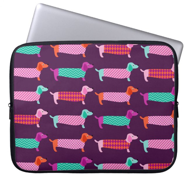 Housse Pour Ordinateur Portable Chiens de Dachshund : Motif mignon sans couture. (Devant)