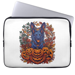 Housse Pour Ordinateur Portable Chiens Pitbull Bleus Citrouilles Halloween Feuille