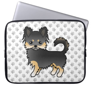 Housse Pour Ordinateur Portable Chihuahua à poil long noir et feu & pattes