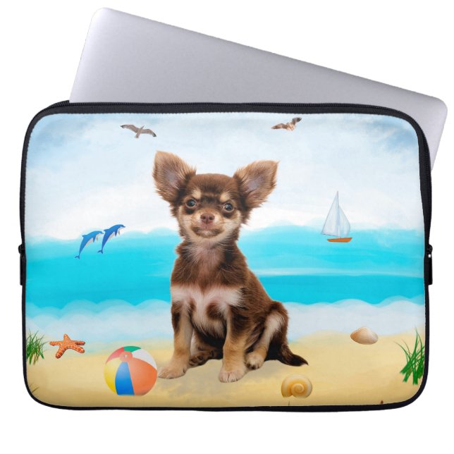 Housse Pour Ordinateur Portable Chihuahua Dog on Beach (Devant)