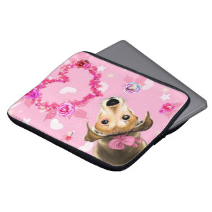 Housse Pour Ordinateur Portable Chiot Avec Ruban Rose - Amour