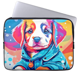 Housse Pour Ordinateur Portable Chiot en design de manteau bleu
