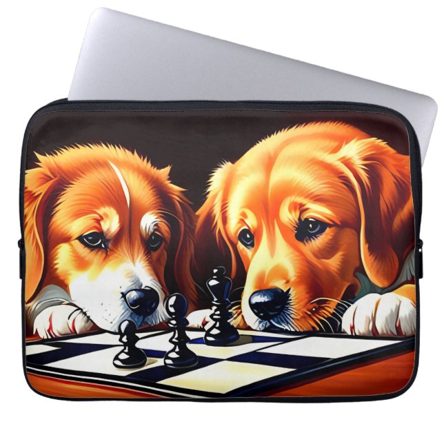 Housse Pour Ordinateur Portable Chiots Jouant aux échecs (Devant)