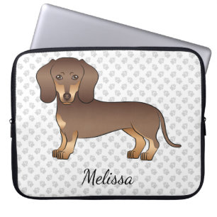 Housse Pour Ordinateur Portable Chocolat Et Tan Cheveux Court Dachshund & Nom