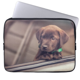 Housse Pour Ordinateur Portable Chocolat Labrador Puppy In Car