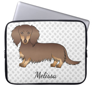 Housse Pour Ordinateur Portable Chocolat & Tan Poil Long Chien Teckel & Texte