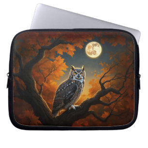 Housse Pour Ordinateur Portable Chouette à cornes en automne