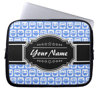 Housse Pour Ordinateur Portable Chouette bleue Noir Nom personnalisé
