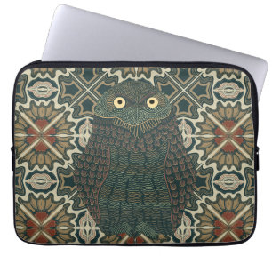 Housse Pour Ordinateur Portable Chouette bractée décorée Tons Brown dorés