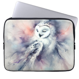 Housse Pour Ordinateur Portable Chouette effraie enchantée à l'aquarelle