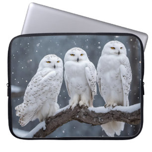 Housse Pour Ordinateur Portable Chouette Neige Sur Branche Arbre