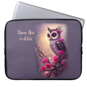 Housse Pour Ordinateur Portable Chouette pourpre et fleurs roses