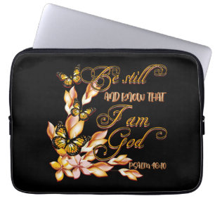 Housse Pour Ordinateur Portable Christian Bible Verse Psaume 46:10 Fleur Papillon