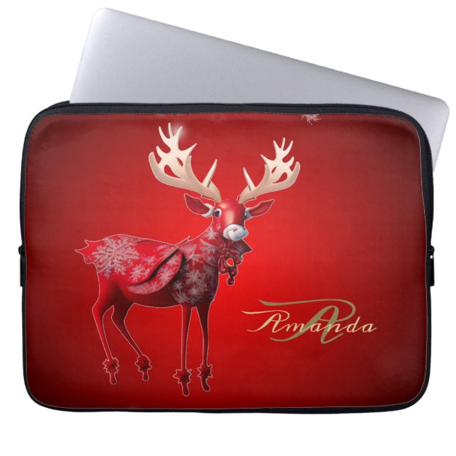 Housse Pour Ordinateur Portable Christmas Monogram Red Reindeer Winter Holidays (Devant)