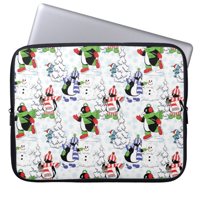 Housse Pour Ordinateur Portable Christmas penguin ice skating (Devant)