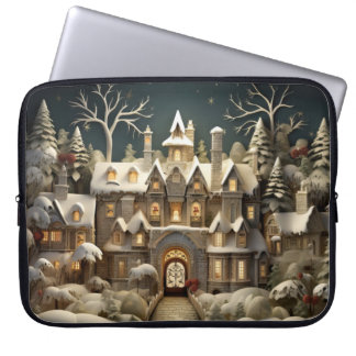 Housse Pour Ordinateur Portable Christmas Snowy Manor Storybook Wonderland