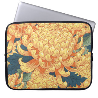 Housse Pour Ordinateur Portable Chrysanthèmes japonais : motif floral jaune.