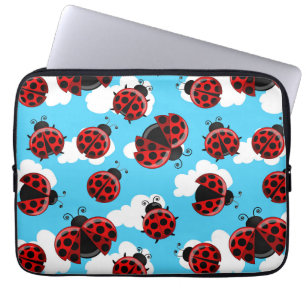 Housse Pour Ordinateur Portable Ciel Bleu Nuages Blancs coccinelle rouge