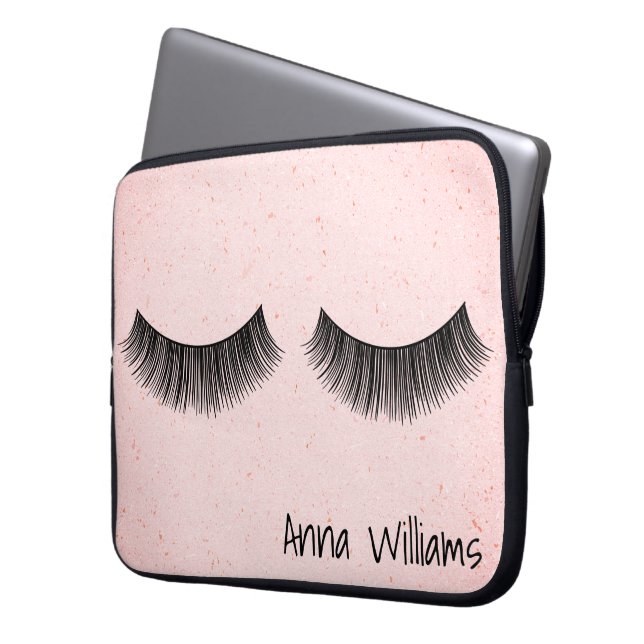 Housse Pour Ordinateur Portable Cils sur motif terrazzo rose  (devant gauche)