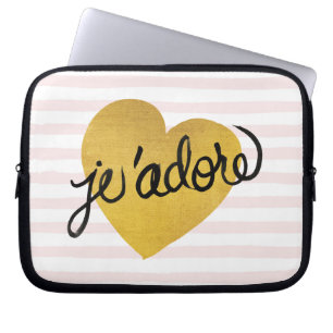 Housse Pour Ordinateur Portable Citation de J'adore  Coeur noir et or