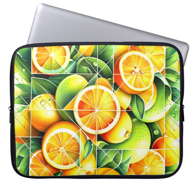 Housse Pour Ordinateur Portable Citron Orange Botanique Citrus Géométrique (Devant)