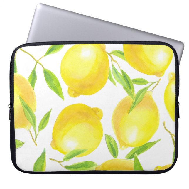Housse Pour Ordinateur Portable citrons et feuilles d'aquarelle : motif. (Devant)
