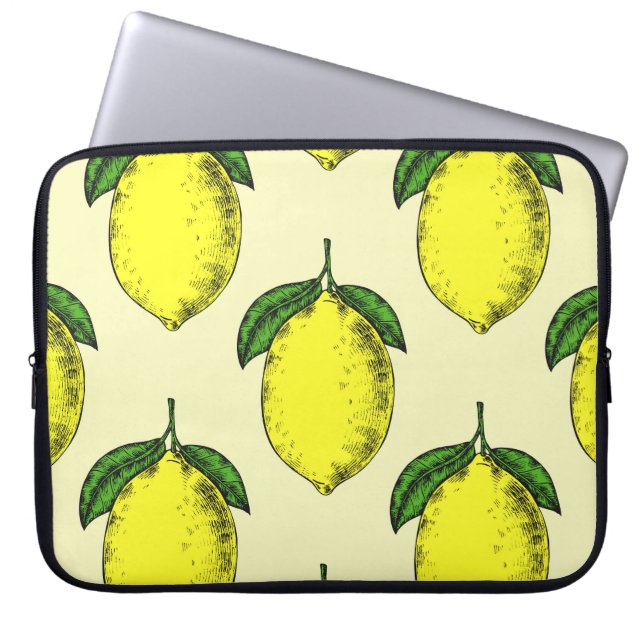 Housse Pour Ordinateur Portable Citrons et feuilles : motif d'été. (Devant)