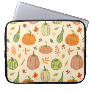 Housse Pour Ordinateur Portable Citrouille vert et orange, motif sans soudure.