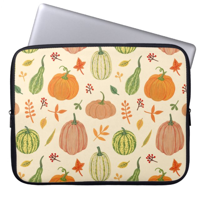 Housse Pour Ordinateur Portable Citrouille vert et orange, motif sans soudure. (Devant)
