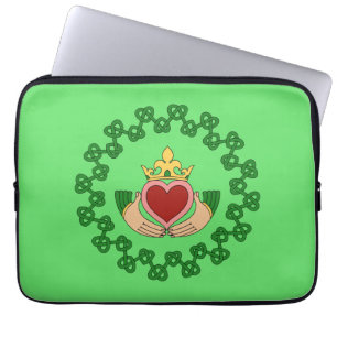 Housse Pour Ordinateur Portable Claddagh et Green Knotwork