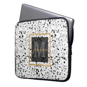Housse Pour Ordinateur Portable Classé en marbre noir Terrazzo