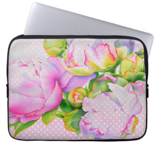 Housse Pour Ordinateur Portable Classic élégant rose poony à petits pois floral