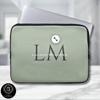 Housse Pour Ordinateur Portable Classic Sage Green Monogram Tech Style 
