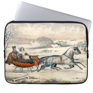 Housse Pour Ordinateur Portable Classique 1853 Promenade en traîneau Currier Ives
