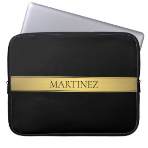 Housse Pour Ordinateur Portable Classy Faux Gold Stripe & Black Arrière - plan ou