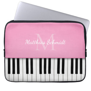 Housse Pour Ordinateur Portable Clavier de piano monogramme rose personnalisé