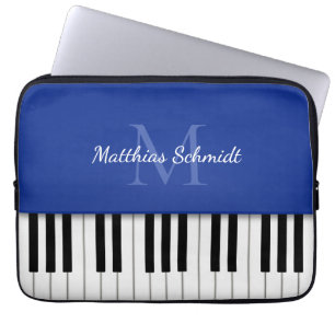 Housse Pour Ordinateur Portable Clavier de piano Monogramme Royal bleu personnalis