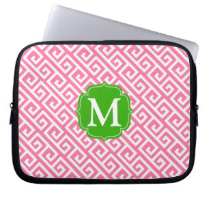 Housse Pour Ordinateur Portable Clé grecque rose élégante personnalisée