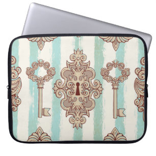 Housse Pour Ordinateur Portable Clés vintages, verrous : motif à main levée.