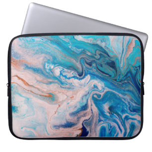 Housse Pour Ordinateur Portable Closeup de marbre abstrait mélangé bleu et blanc