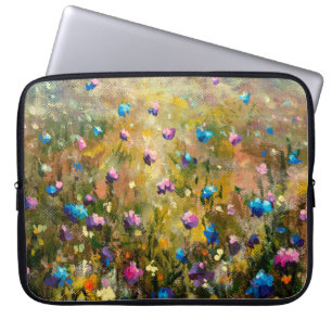 Housse Pour Ordinateur Portable closeup de peinture Belle prairie de bleu rose fl