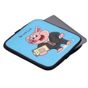 Housse Pour Ordinateur Portable Cochon amusant en costume d'affaires dessin animé