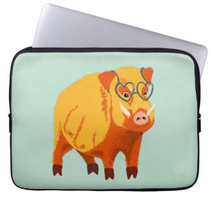Housse Pour Ordinateur Portable Cochon Cute - Boar Geek Avec Lunettes