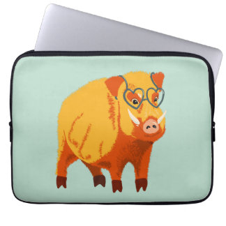 Housse Pour Ordinateur Portable Cochon Cute - Boar Geek Avec Lunettes