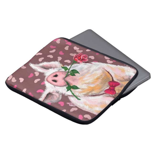 Housse Pour Ordinateur Portable Cochon de souris - Romantique - drôle (Devant haut)