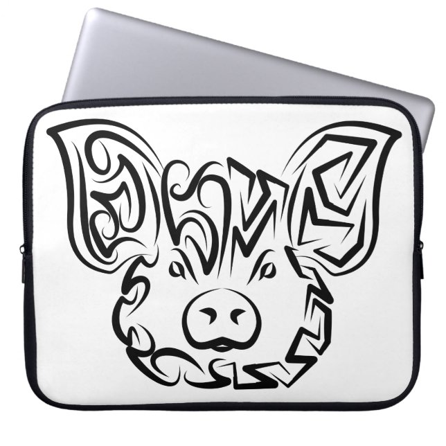 Housse Pour Ordinateur Portable Cochon tribal noir et blanc (Devant)