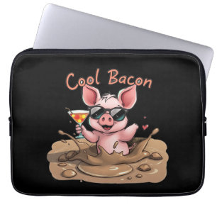 Housse Pour Ordinateur Portable Cochonnet "Cool Bacon" avec lunettes de soleil