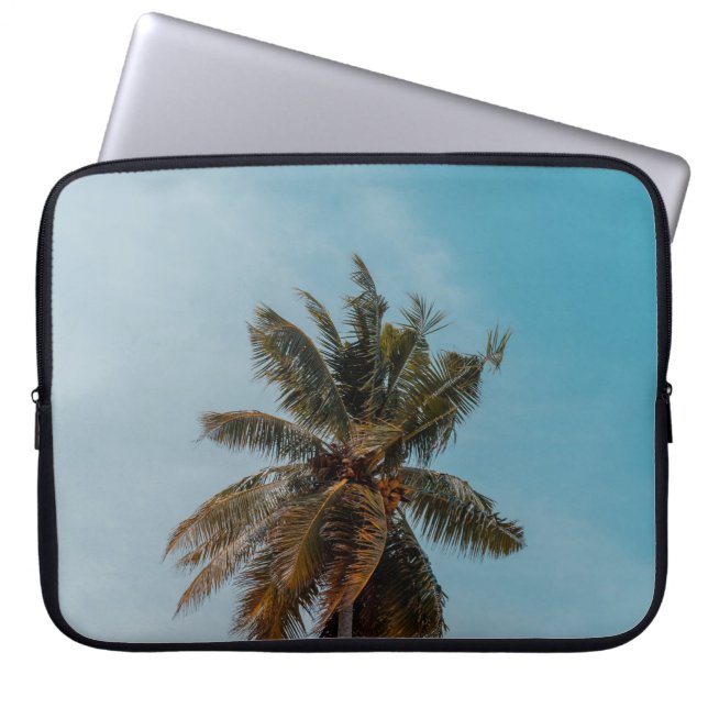 Housse Pour Ordinateur Portable Cocotier vert sous ciel bleu (Devant)