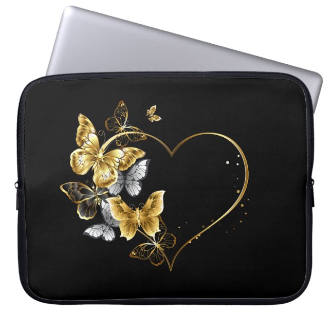 Housse Pour Ordinateur Portable Coeur aux papillons d'or (Devant)